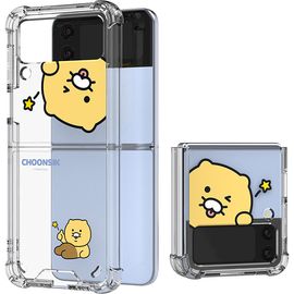 [S2B] KAKAOFRIENDS Choonsik Peep Z Filp3/ Filp4 Clear Shockproof Case _ Hard PC and Soft TPU Bumper with Air Cushion Case, Anti-Yellowing, Wireless Charge _ Made in Korea